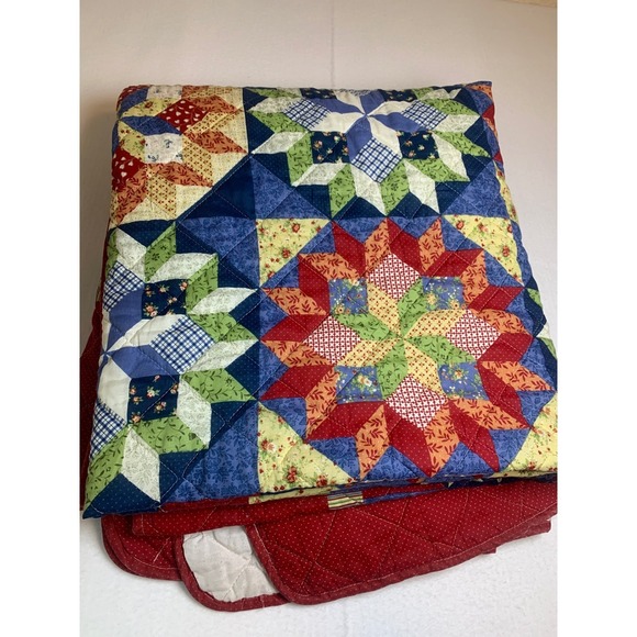 Walmart Other - Vintage Walmart Star Patchwork Quilt Red Blue Green Floral Polka Dot Bedspread